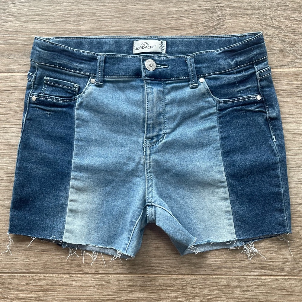 Girls Jordache Patchwork Two-tone Raw Hem Shorts Size 16